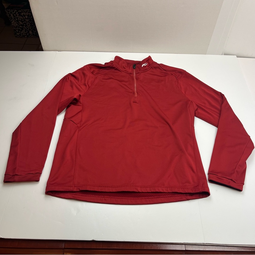 KJUS Men Diamond Fleece Half Zip Red Burgundy Pullover SZ Large Stretch Athletic